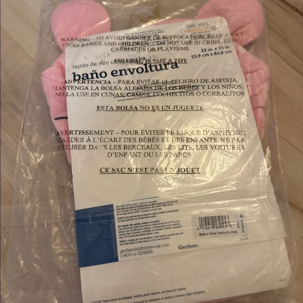 Gerber Terry Hooded Bath Wrap Pink Bunny Crown